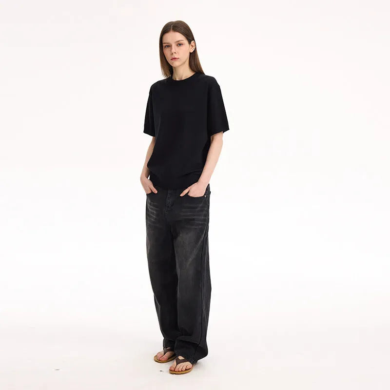Fanio women's short-sleeved velvet t-shirt in black, grey, or white