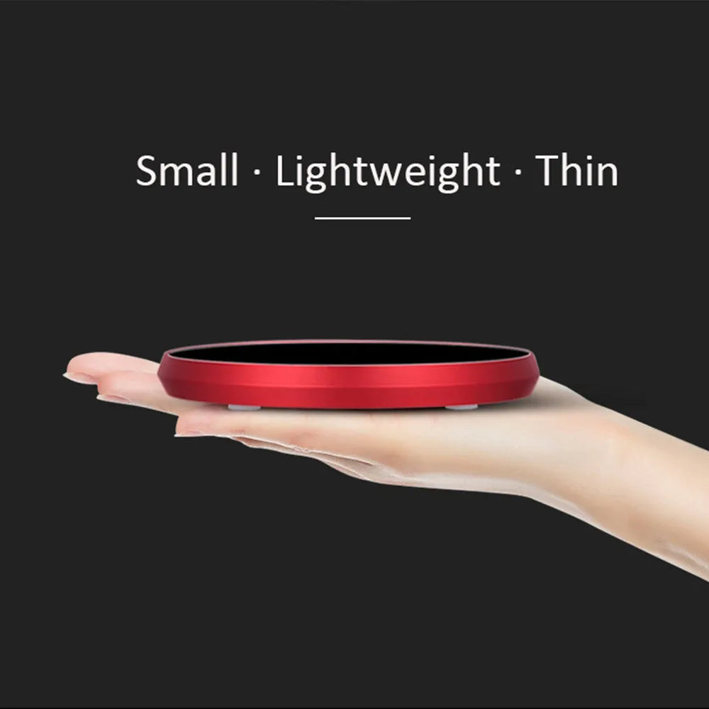 USB heating coaster with temperature adjustment in black silver red or gold colours