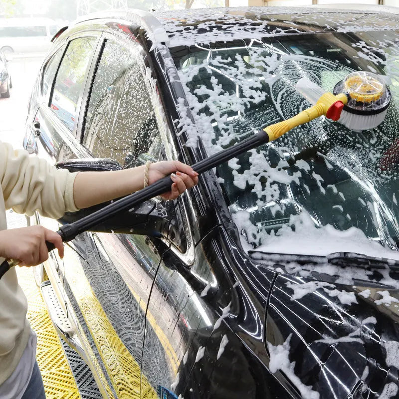 Yellow car wash mop with chenille brush head and three-gear hydraulic control on handle