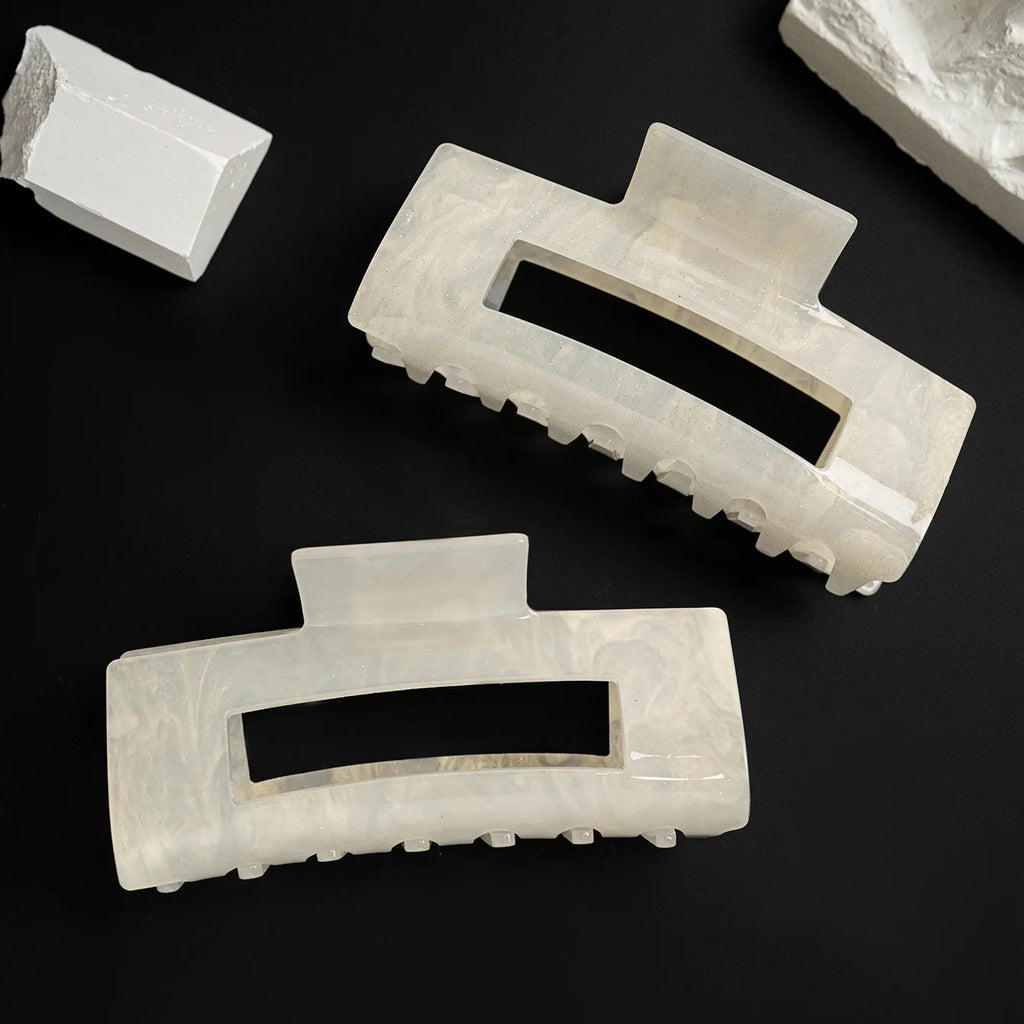 Large bright white PVC rectangle claw clip, 10cm long, 3cm wide and 5cm high, for women's hair