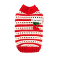 Red and white knitted pet sweater with cut-out detail and 3D cherry embroidery for small dogs and cats