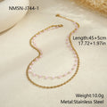 Gold-plated beaded stainless steel double layer twin chain clavicle necklace for women with colourful geometric links