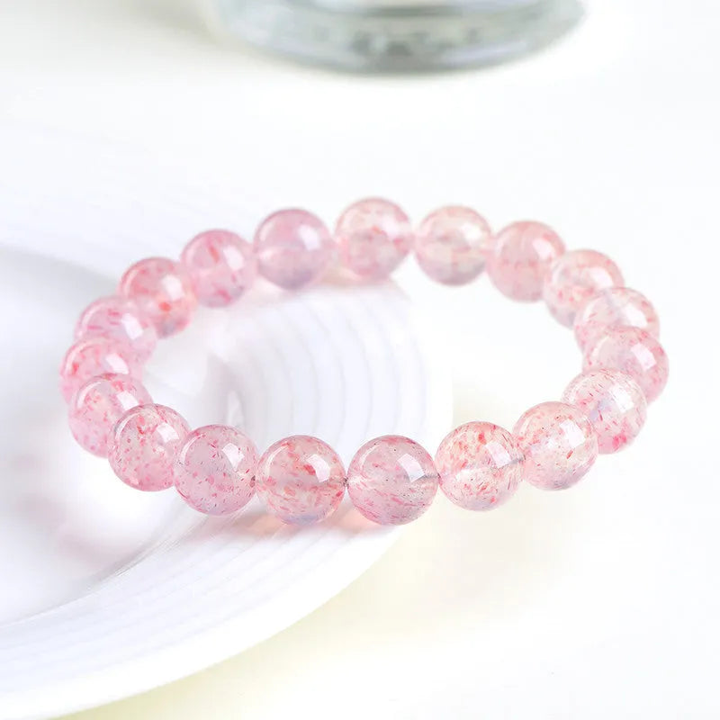 Natural white strawberry quartz crystal ball bracelet with 10-10.8mm geometry-shaped beads