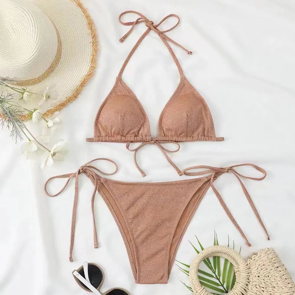 Women's bandage style bikini swimsuit with split briefs in various colours