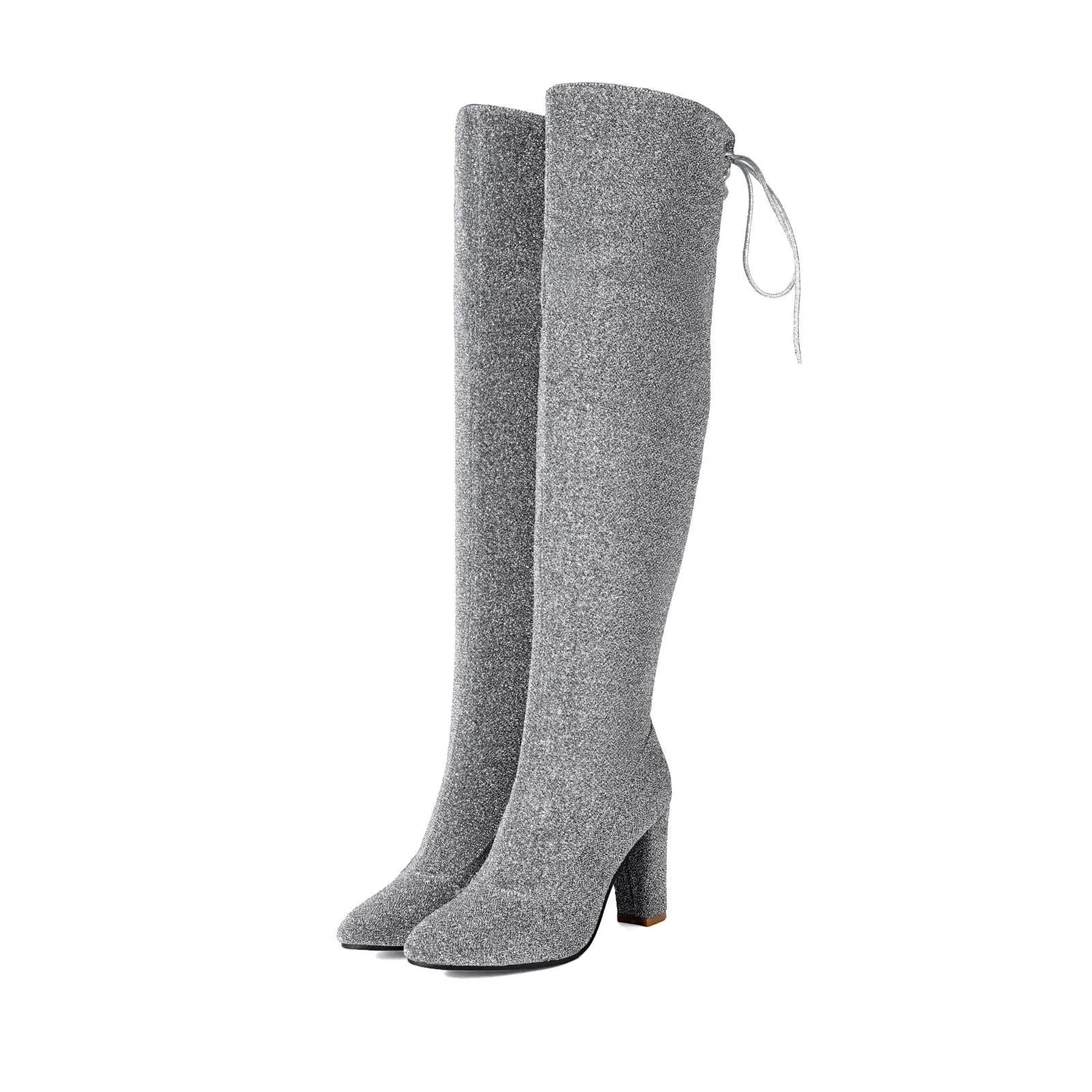 Over-the-knee suede leather high heel boots in red with pointed toe and side zipper, size EU 40-47