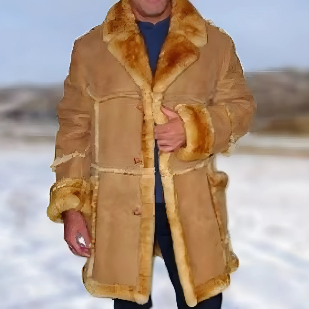 Yellow men's plush-lined coat with slim fit and long sleeves