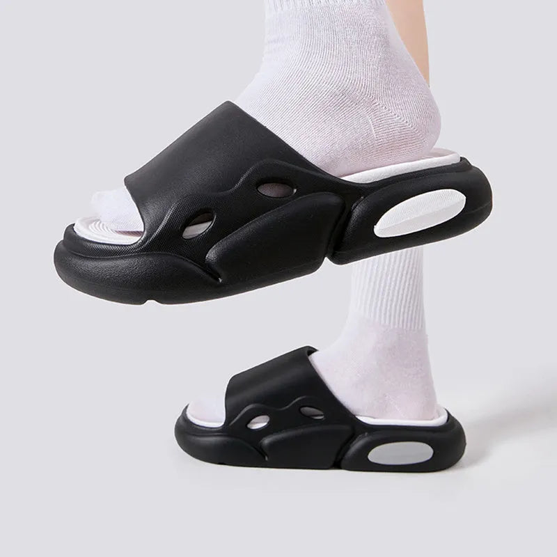 Women's two-colour thick-soled EVA slippers with leather lining in three colour options
