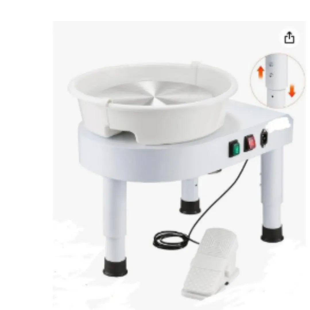 Silent children's clay pottery wheel with 350W triangular foot-mounted speed controller and lifting legs