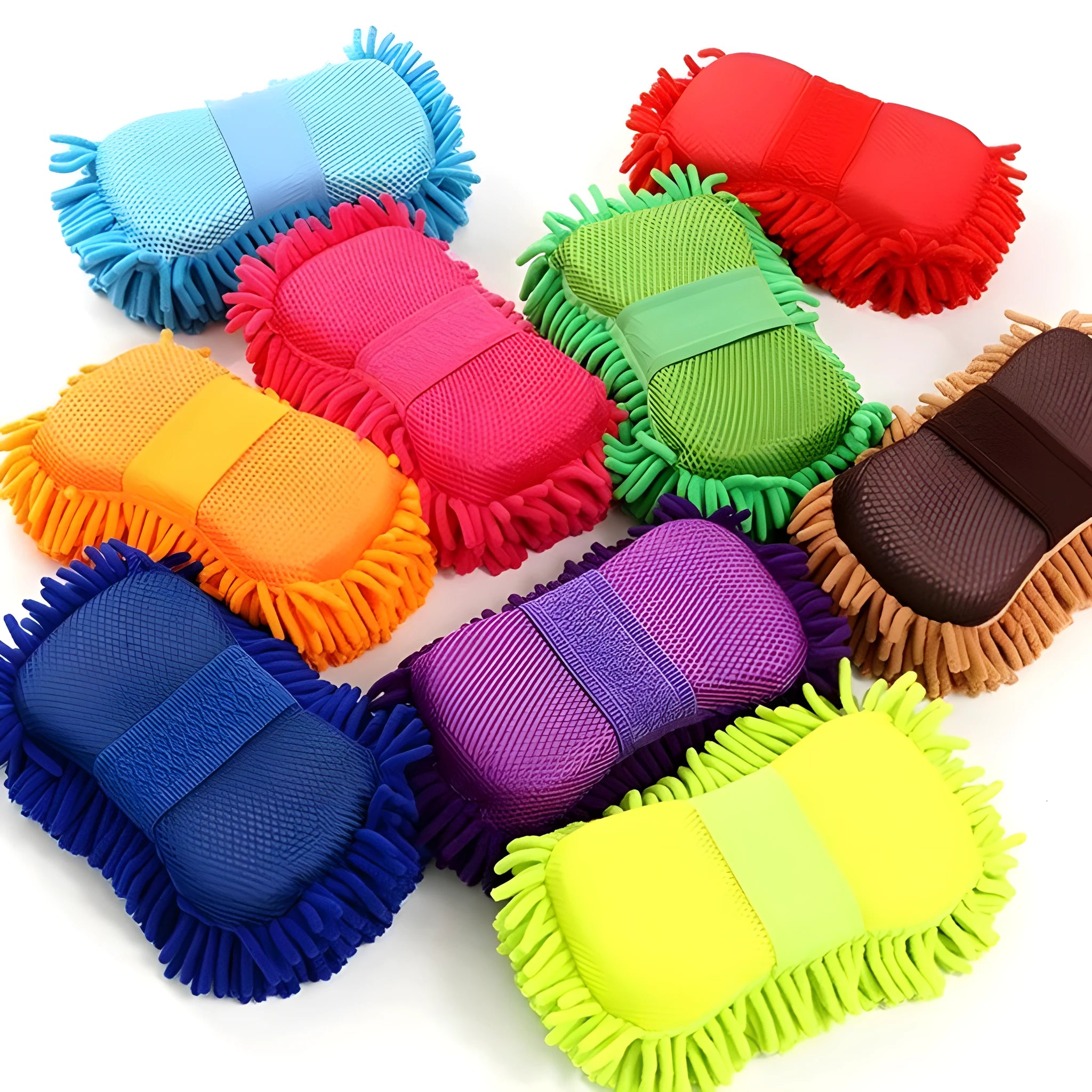 Silver green car wash sponge measuring 14 by 25 centimetres with spiral chenille construction