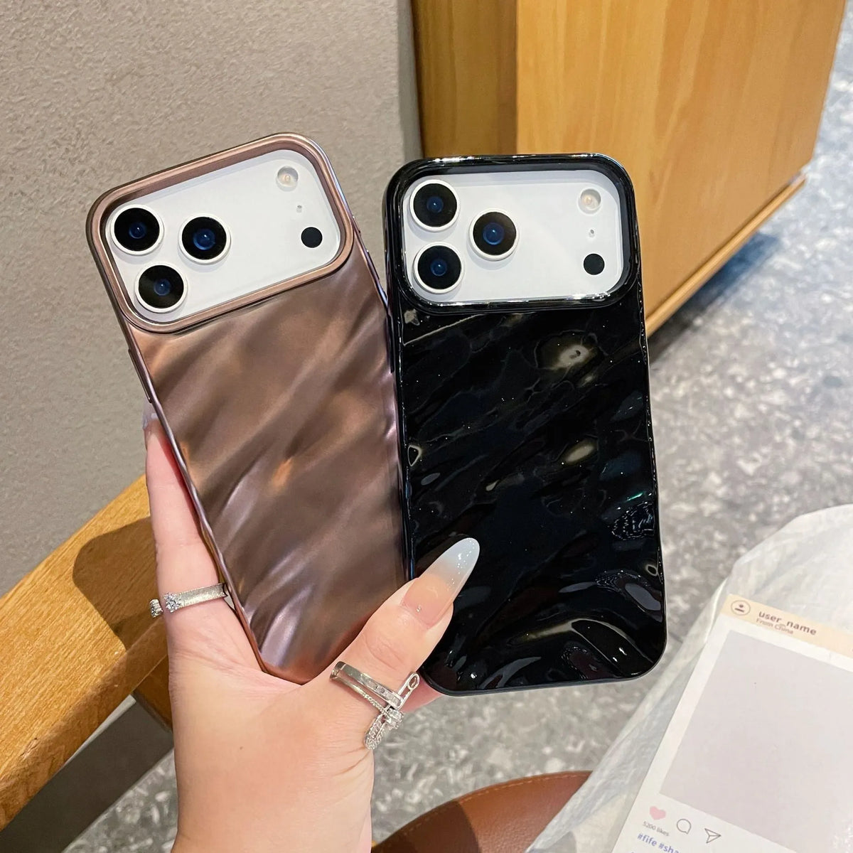 Pleated varnish soft shell phone case for compatible iPhone models in solid colours