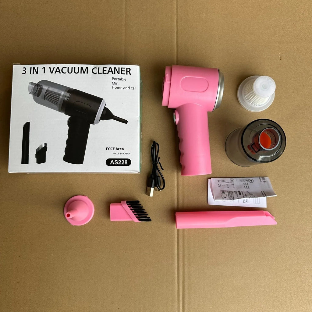Black wireless handheld mini vacuum cleaner with inflatable function model AS228 on a surface