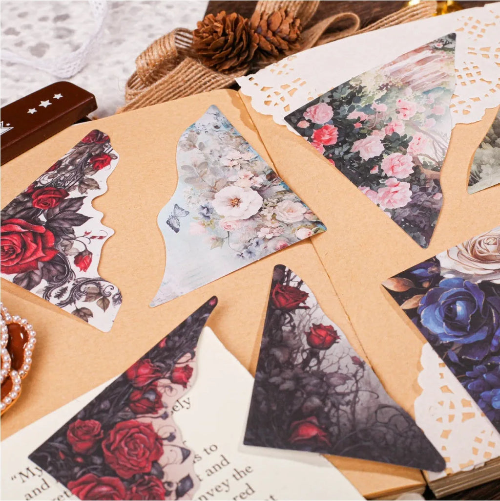 Pack of colourful blank adhesive paper notes in spring botanical colours on a desk.