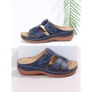 Women's wedge sandals with peep toe and Velcro closure in various colour options