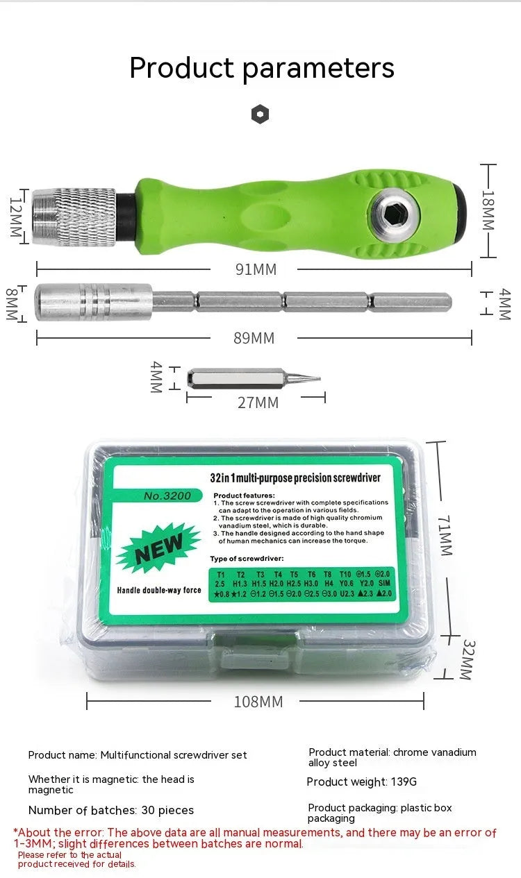 32-in-1 precision screwdriver set for electronics repair with magnetic bits in combination case