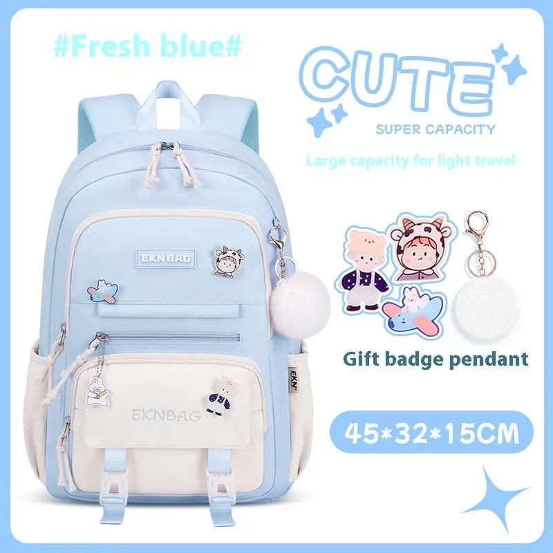 Waterproof Oxford cloth school backpack for girls with curved shoulder straps in six colour options