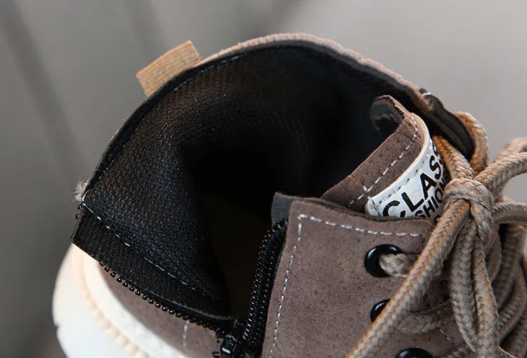 Children's Martin snow boots with side zip, synthetic leather upper, rubber sole, thickened winter design, sizes 21-30.