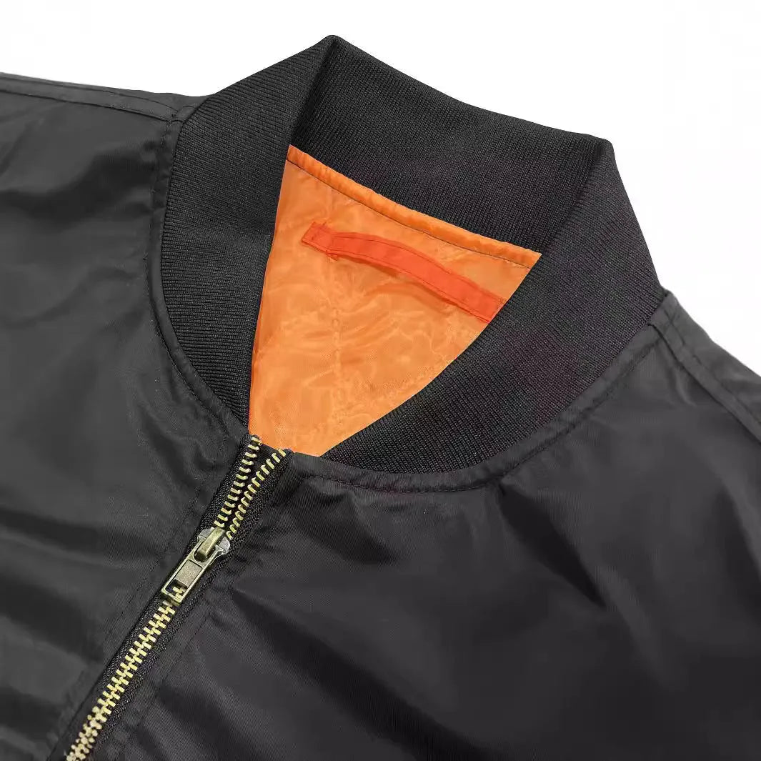 Mens nylon baseball jacket with zipper, regular fit, long sleeves, in army green colour, front view on model
