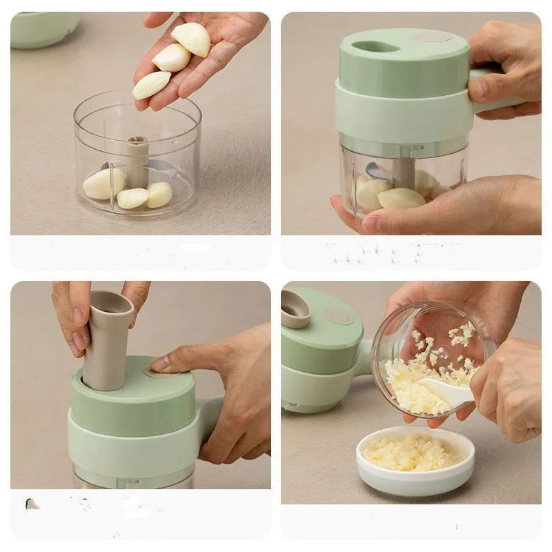 Wireless electric garlic masher, plastic vegetable chopper with slicer combo and Type-C cable