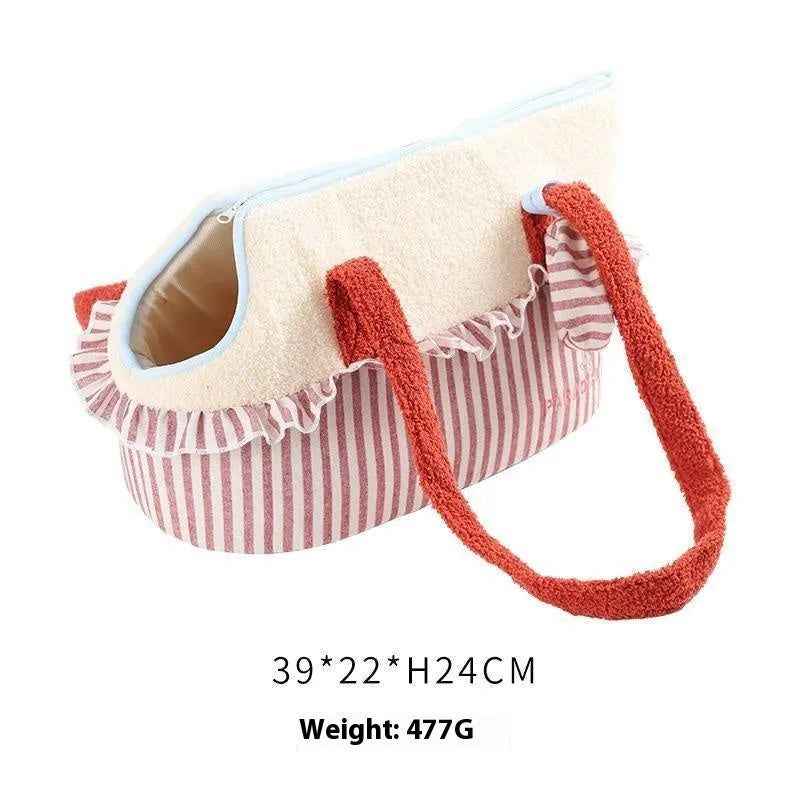 Shoulder cat bag with cartoon pattern in plush material for small pet transport