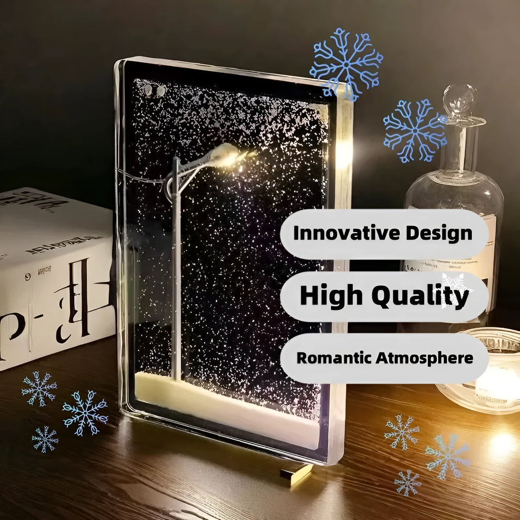 DIY snowy landscape night light kit with magic flowing snow effect and warm LED illumination for Christmas desktop decoration