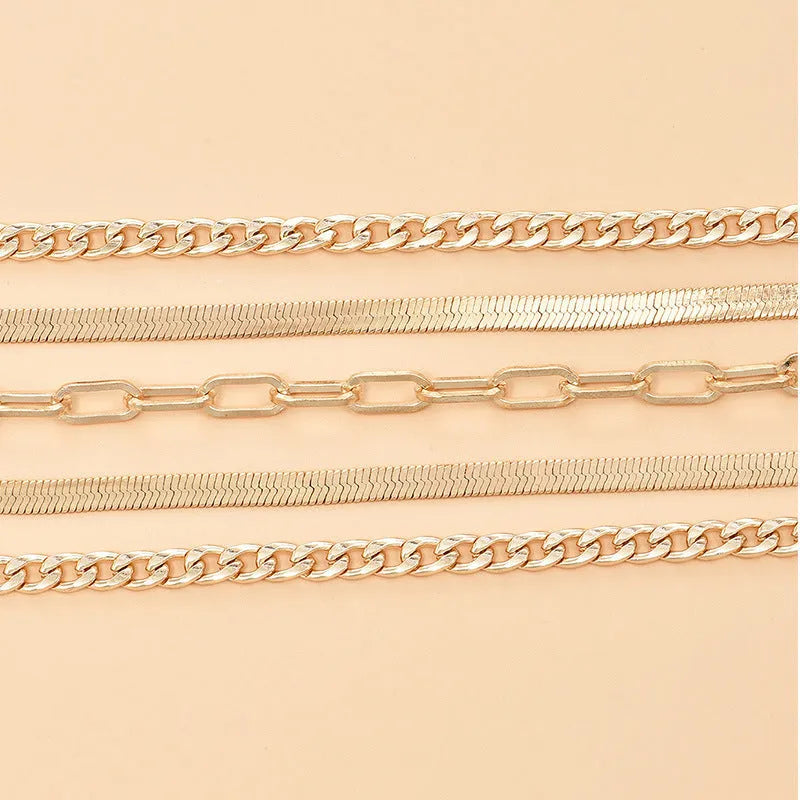 Women's multi-layer metal chain anklet set gold and silver 5 pieces 22cm length
