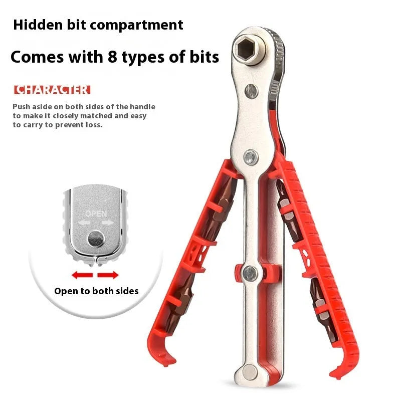8-in-1 two-way ratchet screwdriver with S2 alloy tool steel cutter head 14.5cm