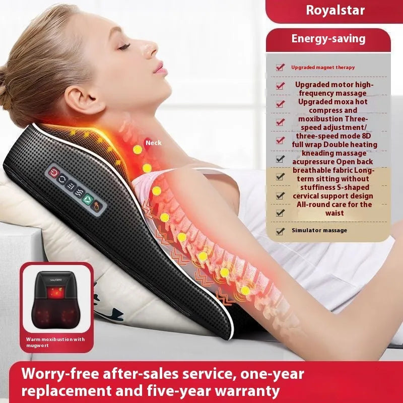 Intelligent multifunctional massage pillow with remote control, hot compress, Argy wormwood and vibration options