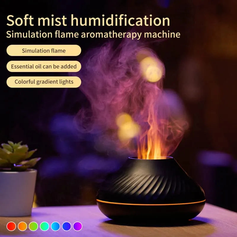 Beige and black aroma diffuser with LED flame lighting and 130ml water capacity