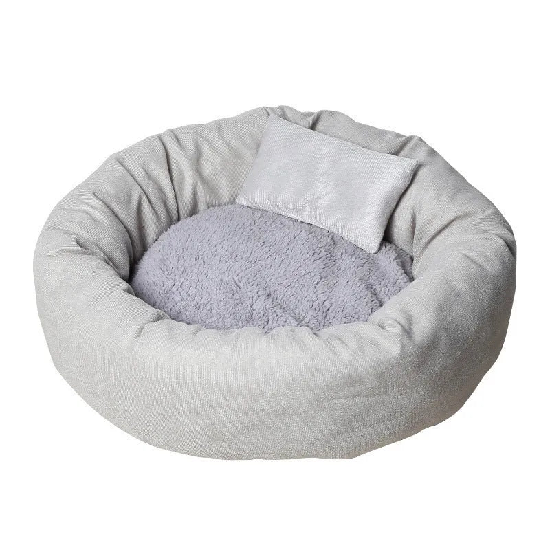 PP cotton filled dog bed in light grey or pink colours with five size options for dogs