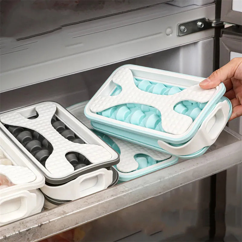 Portable silicone ice ball mould and water bottle in light grey, sky blue, or transparent white colours