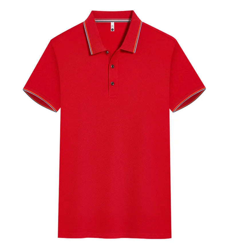 Men's slim fit short sleeve cotton blend t-shirt on a hanger, shown in multiple colour options.