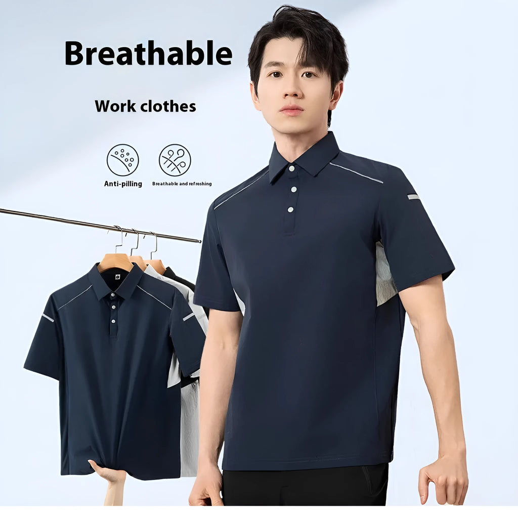 Short sleeve work shirt in solid colour with ice feeling quick-dry fabric, available in multiple sizes
