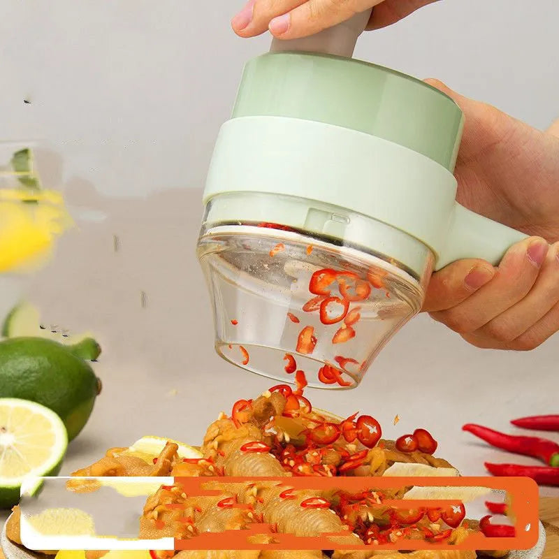 Wireless electric garlic masher, plastic vegetable chopper with slicer combo and Type-C cable