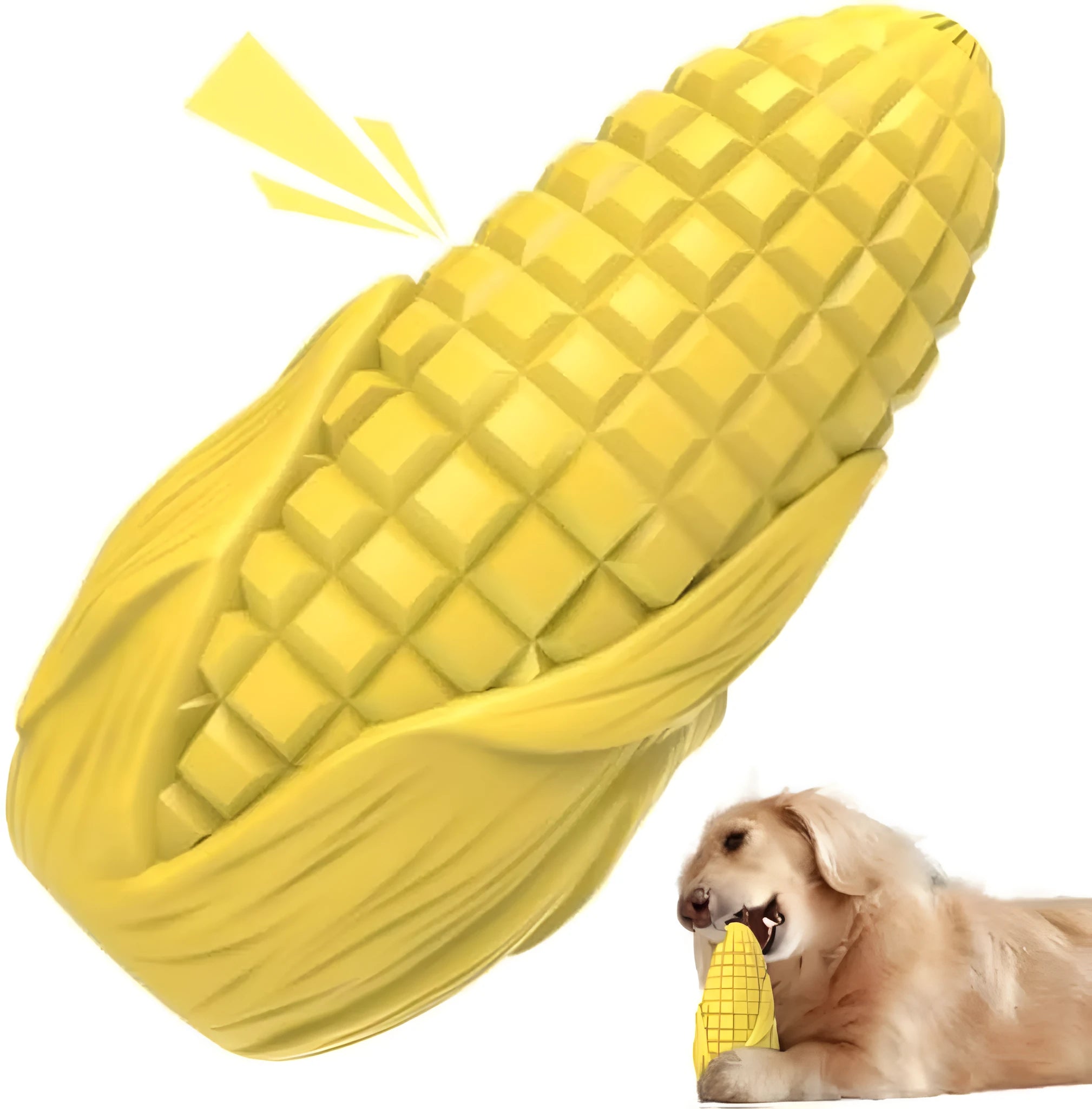 Blue corn cob shaped dog chew toy for large breeds on a white background.