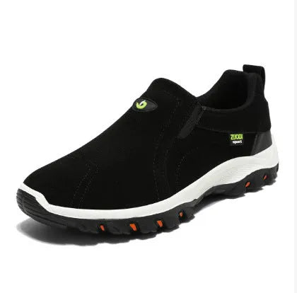 Frosted men's canvas mountaineering shoes with TPR sole and flat heel in black ZUODI label