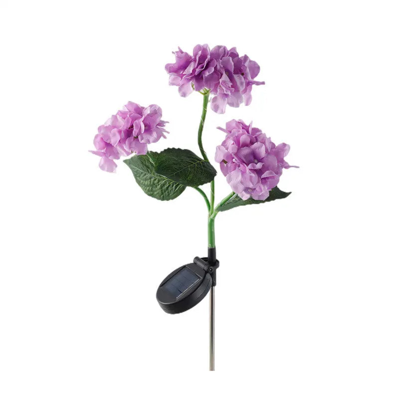 Solar hydrangea garden decorative light in outdoor setting showing flower design