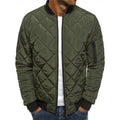 Men's winter stand collar jacket in solid colour with rhombus sewing pattern zipper front loose fit