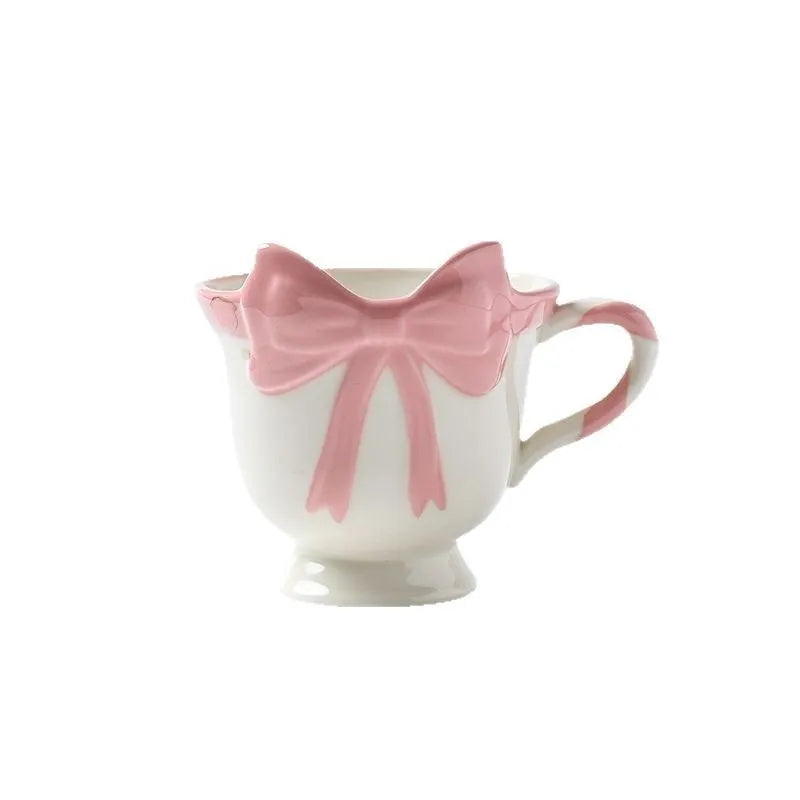 Girl heart bow design ceramic mug in white powder or black pink colour with 350ml capacity