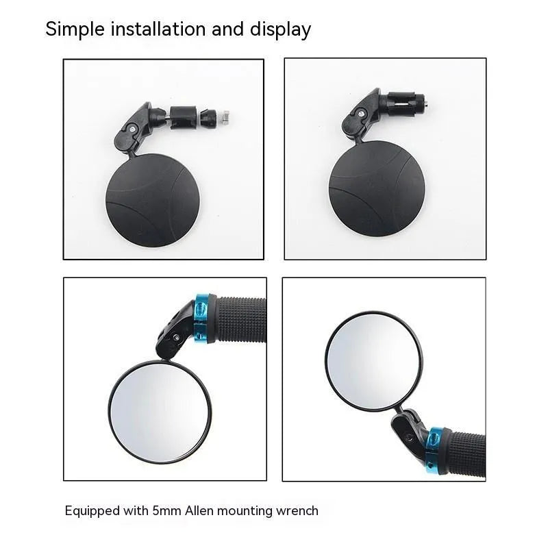 Black foldable convex rearview mirror showing the 7cm reflector and adjustable stem on a plain background.