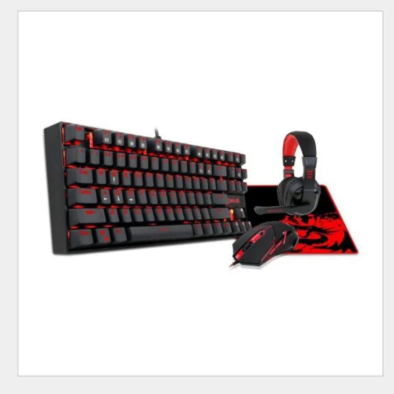 Monochrome luminous wired mechanical green axis keyboard set with mouse, mouse pad, and headphones aluminium alloy build