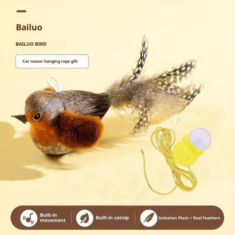 Plush squeaky bird cat toy in blue robin colour with vocal simulation for self-amusement