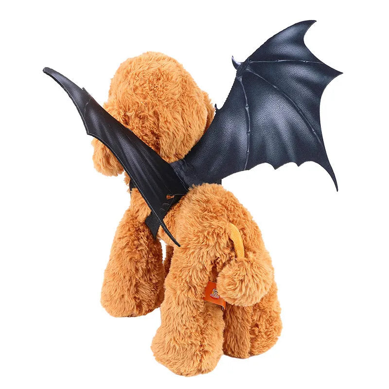 Black cloth bat wing costume accessory for dog or cat on Halloween.
