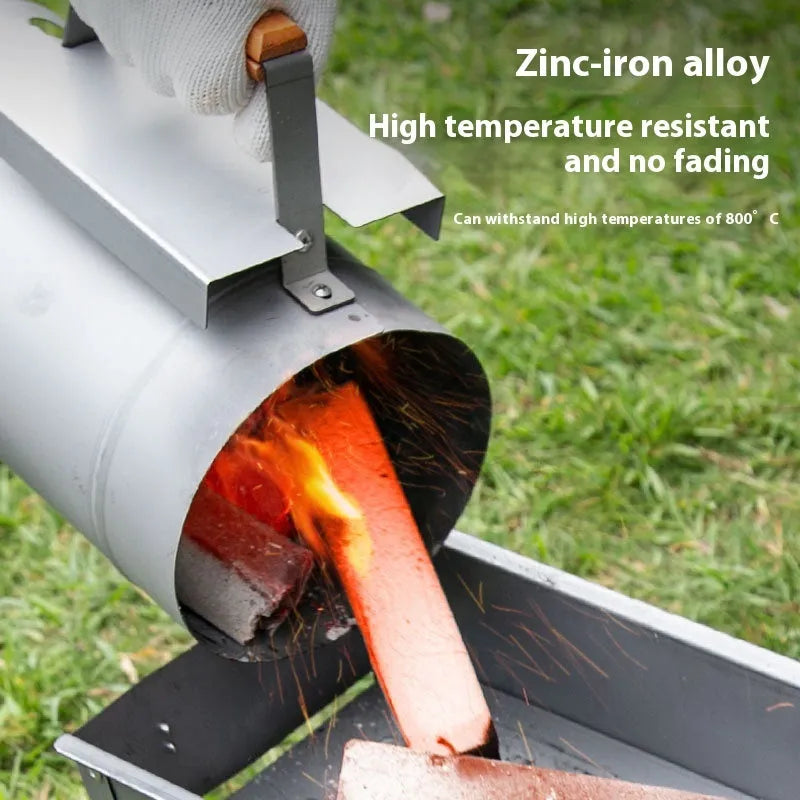 Zinc-iron alloy charcoal oven igniter with carbon barrel design for outdoor barbecues.