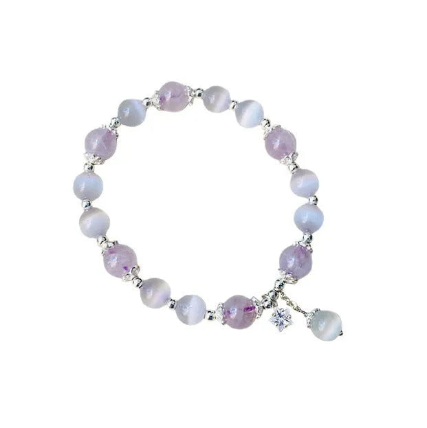 Opal amethyst coloured moon-shaped crystal bracelet for women, manually crafted.
