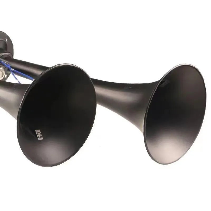 12V 24V dual trumpet air horn kit with compressor in black finish