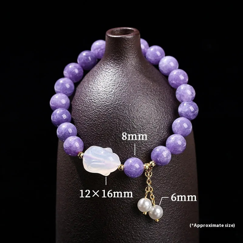 Purple aquamarine chalcedony agate rabbit bracelet with geometric beads for women