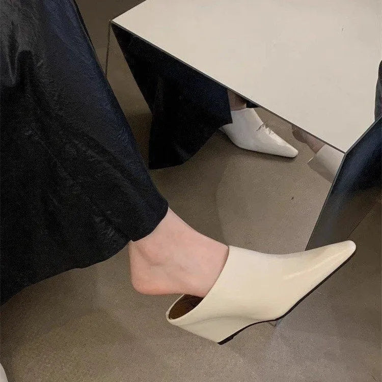Women's wind wedge closed toe half slippers in three colour options showing front coverage with open heel design