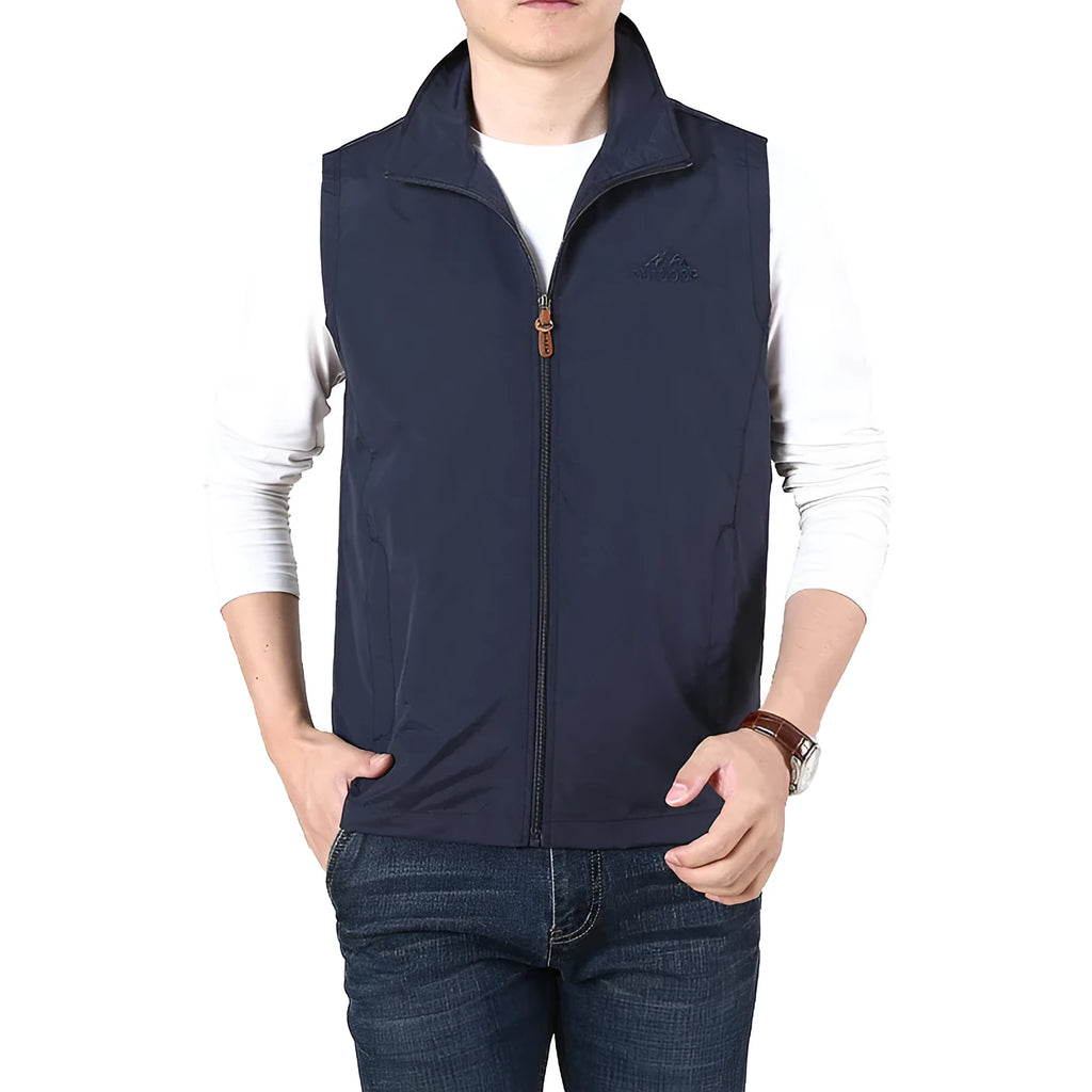 Niandun men's solid-colour thin waistcoat vest with side seam pockets, shown in a loose casual fit.