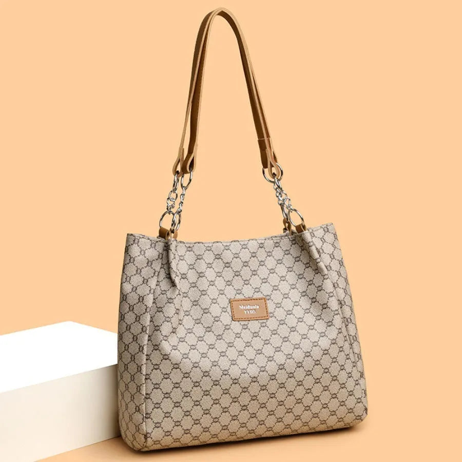 Retro women's PU leather handbag in brown, grey or white with polyester lining