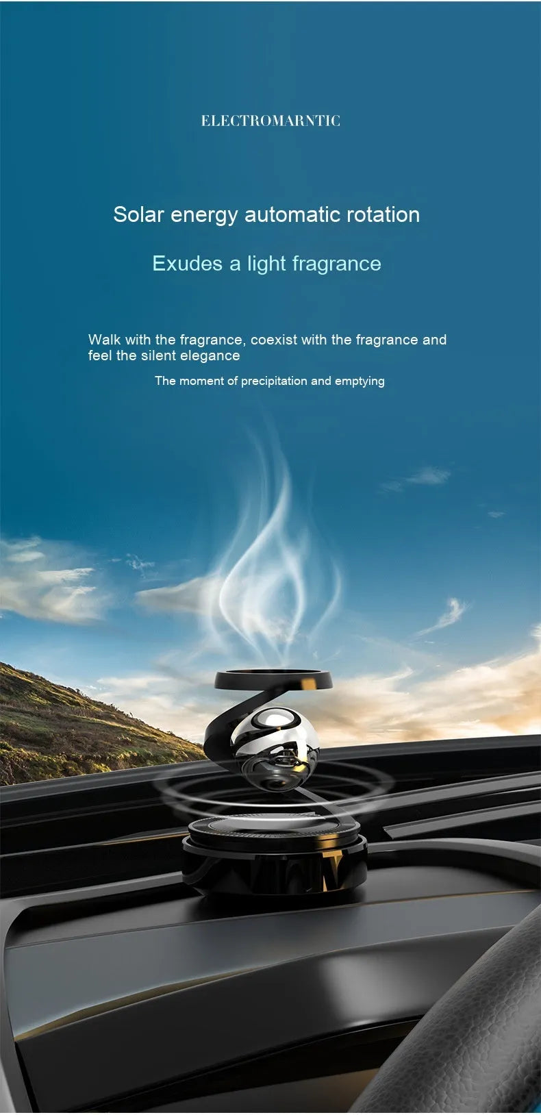 Solar-powered car aromatherapy perfume unit with decorative design and fragrance options